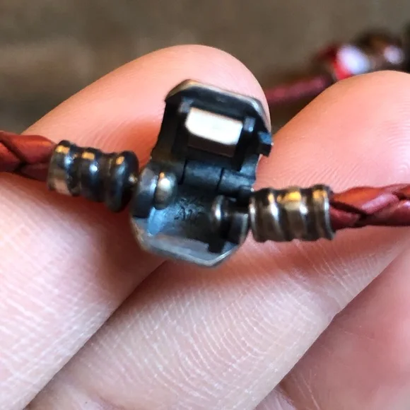 Pandora Brown Leather Bracelet Wrap Around Twice Necklace w/ 7 Charms - Picture 7 of 10